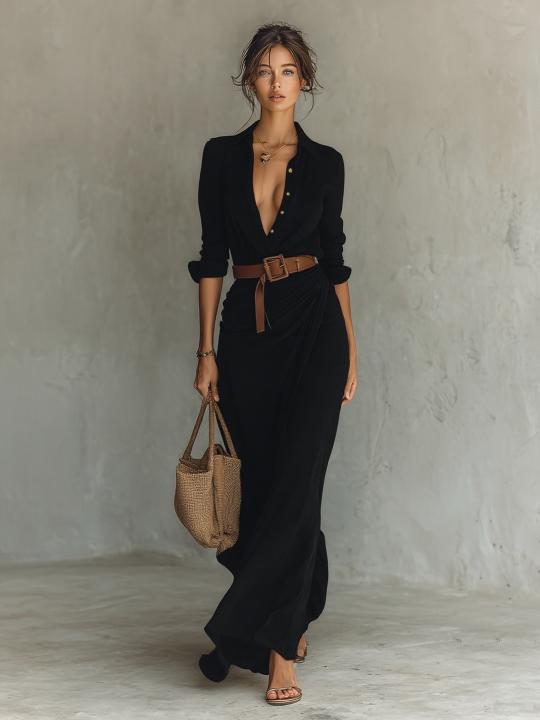 Wiktoria | Elegancka sukienka maxi z kołnierzem