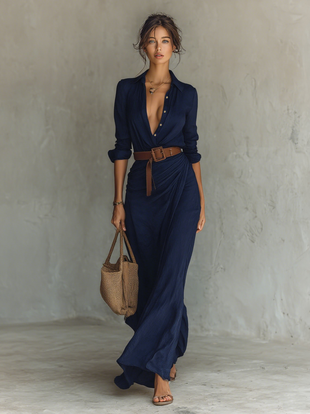 Wiktoria | Elegancka sukienka maxi z kołnierzem