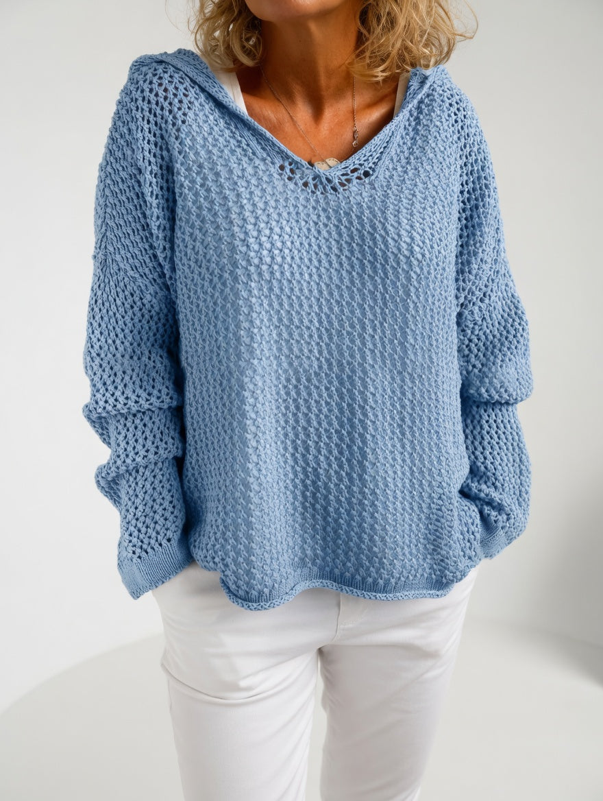 Évarielle™ — Sweter z ażurową dzianiną i swobodnym dekoltem