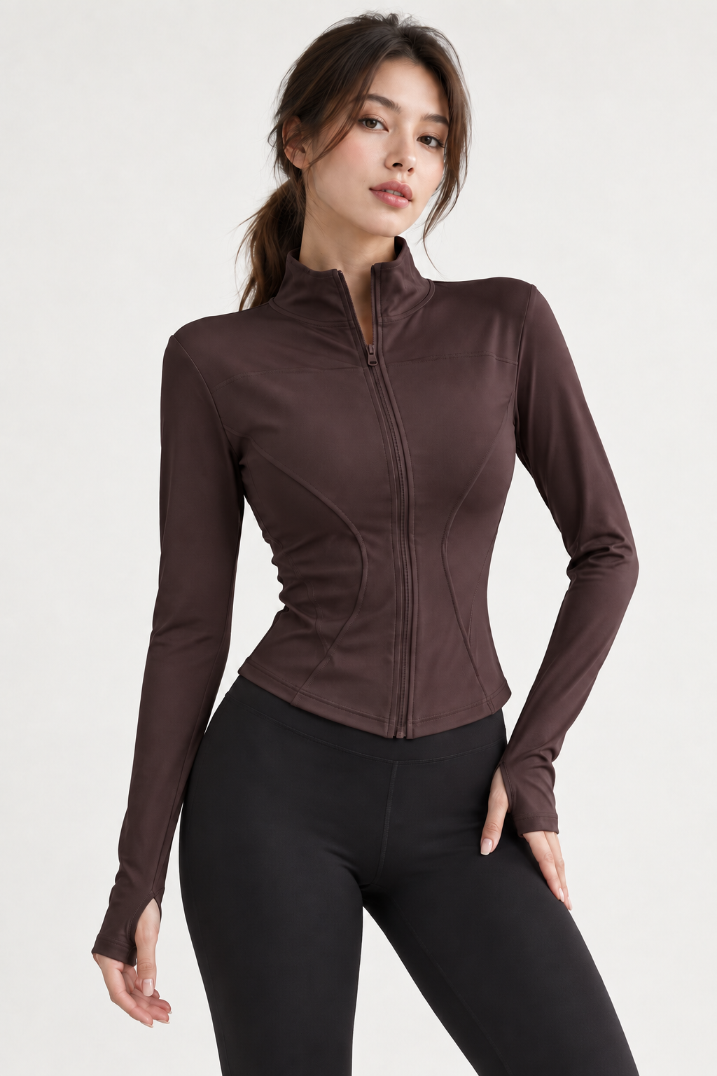Dopasowana bluza sportowa, ciemnobrązowy