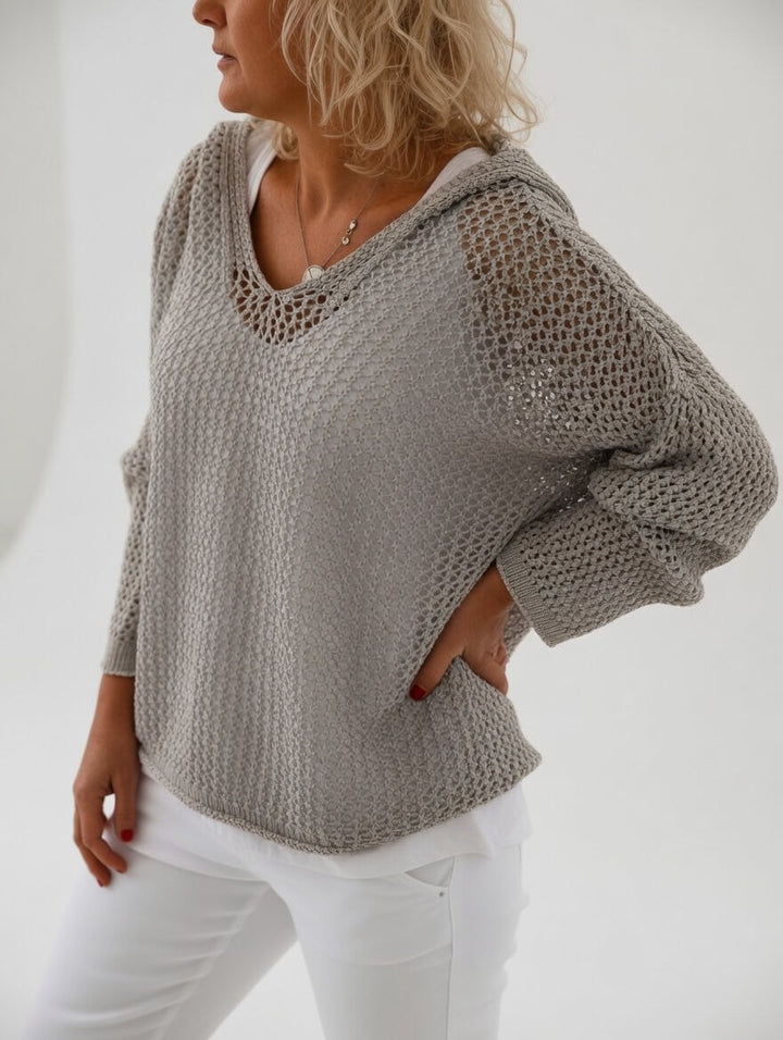 Évarielle™ — Sweter z ażurową dzianiną i swobodnym dekoltem