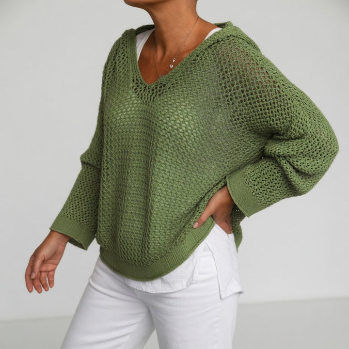 Évarielle™ — Sweter z ażurową dzianiną i swobodnym dekoltem
