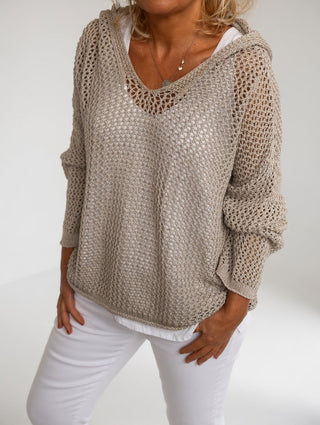 Évarielle™ — Sweter z ażurową dzianiną i swobodnym dekoltem