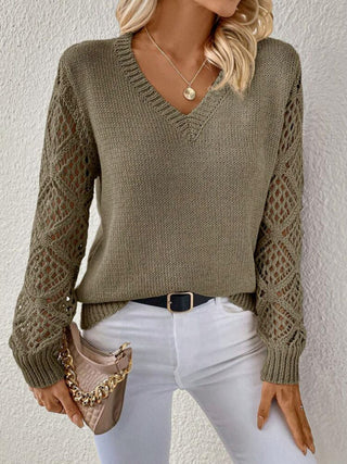 Sweter z dekoltem w serek, zielony