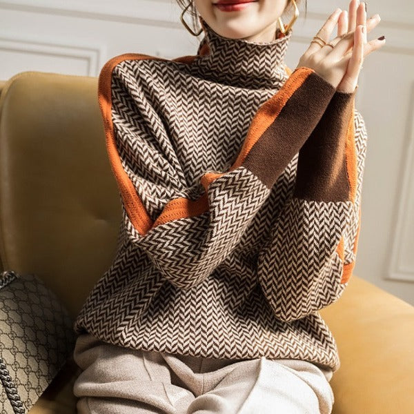 Clara™ | Sweter z golfem w kontrastowe paski