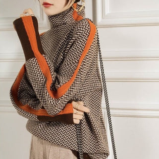 Clara™ | Sweter z golfem w kontrastowe paski