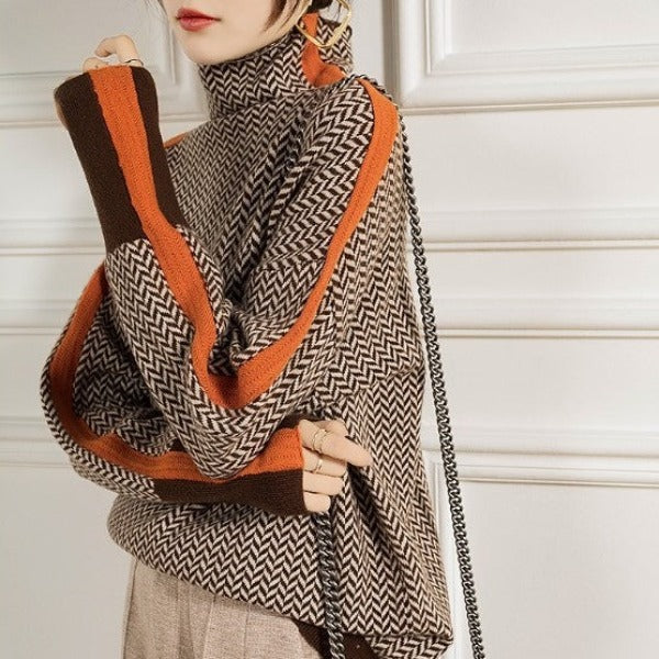 Clara™ | Sweter z golfem w kontrastowe paski