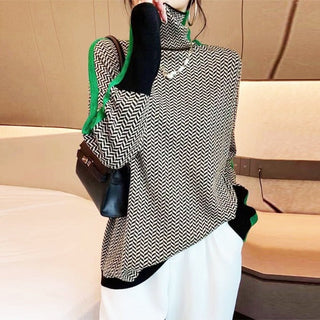 Clara™ | Sweter z golfem w kontrastowe paski
