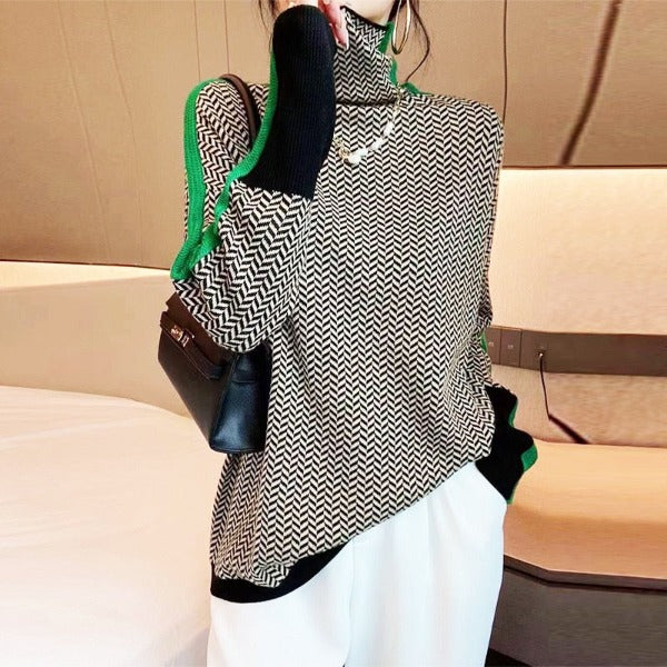 Clara™ | Sweter z golfem w kontrastowe paski