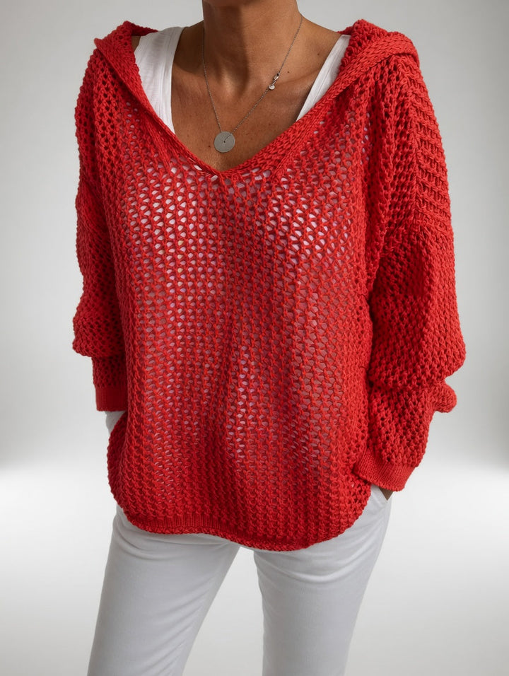 Évarielle™ — Sweter z ażurową dzianiną i swobodnym dekoltem
