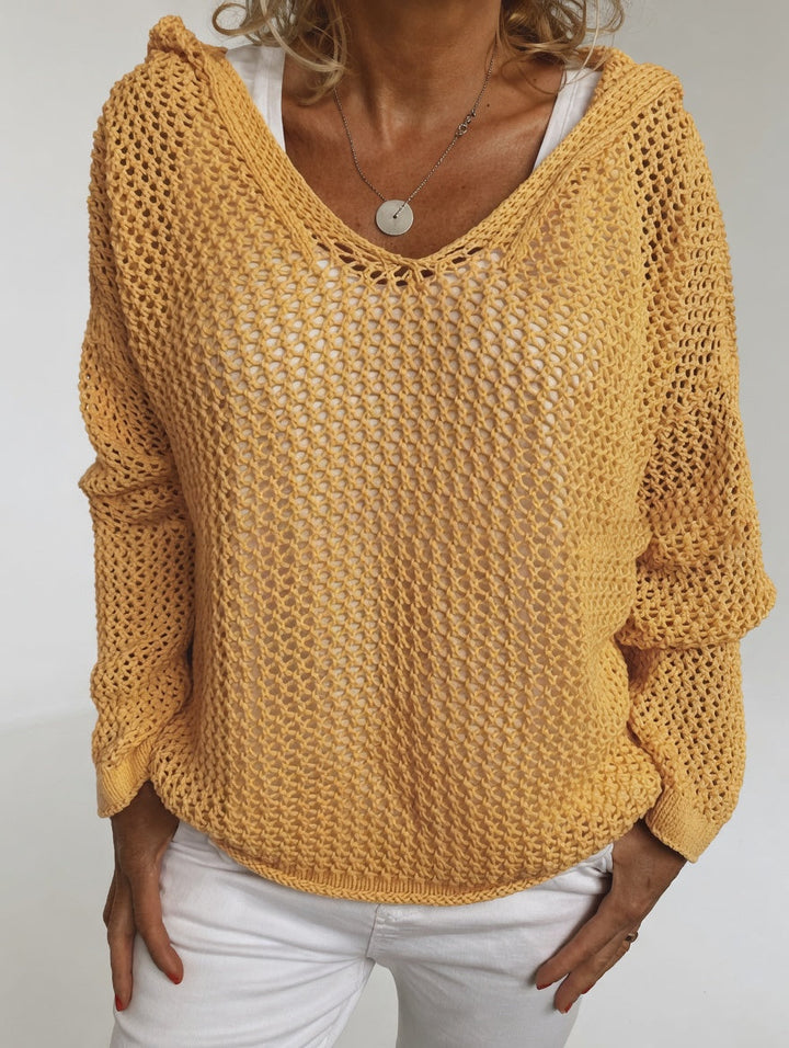 Évarielle™ — Sweter z ażurową dzianiną i swobodnym dekoltem