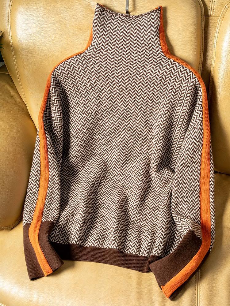 Clara™ | Sweter z golfem w kontrastowe paski