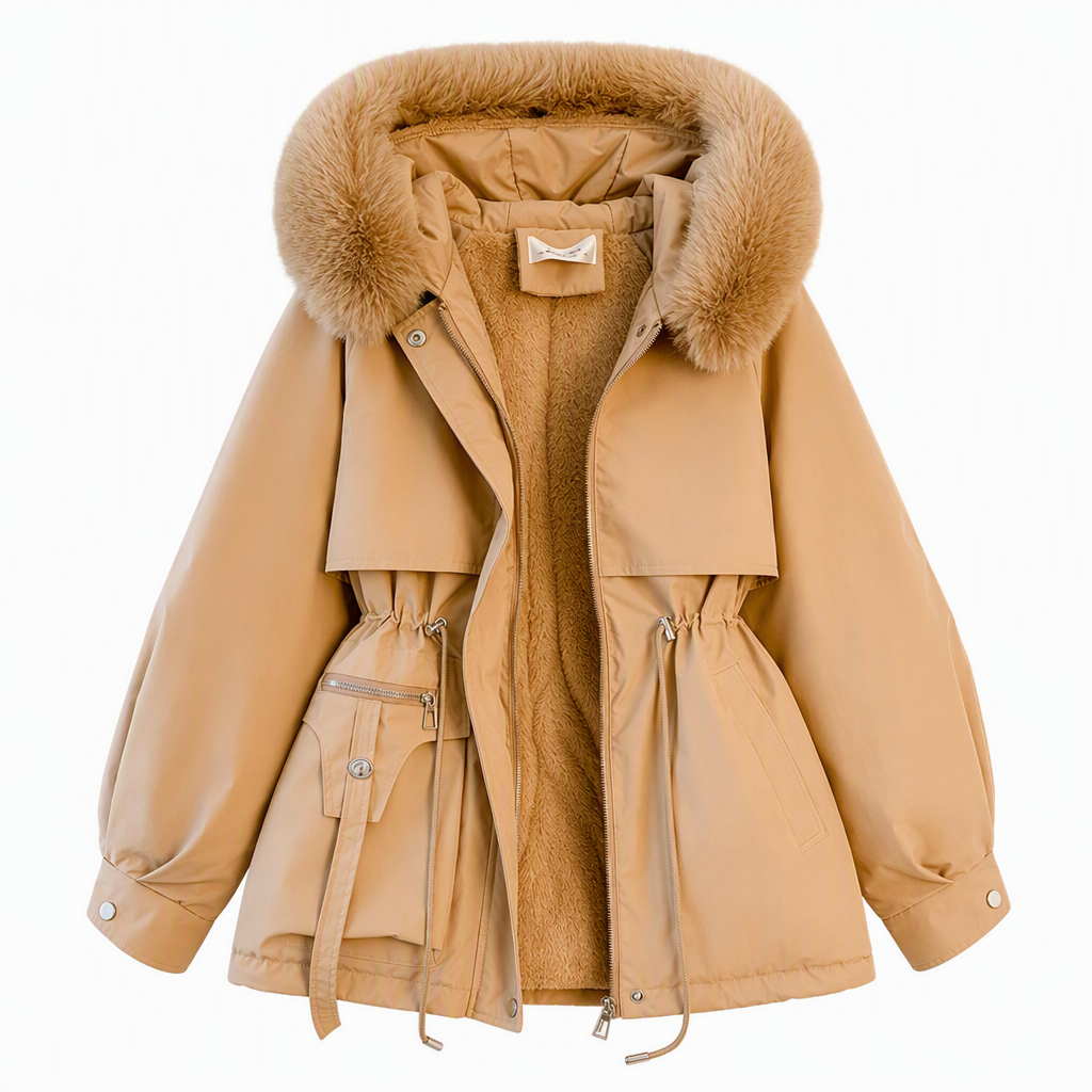 Ciepła parka z futerkiem, khaki